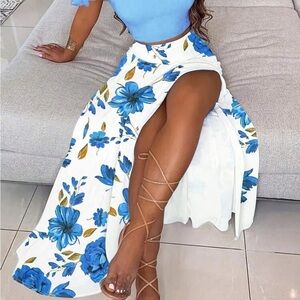 Floral Blue and White Maxi Skirt and top
